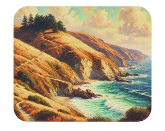 Alfombrilla de ratón con paisaje costero / Decoración de escritorio con vibrantes vistas al océano