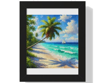 Póster enmarcado de playa tropical: arte mural costero oceánico