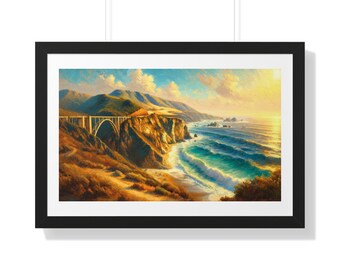 Big Sur Coastal Landscape Painting | Golden State Sunset, Pacific Waves Wall Decor