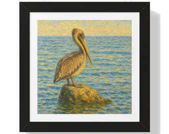 Pelican Framed Artwork: Impressionist Coastal Beach House Decor