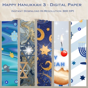 Joyeux Hanoucca 3 papier numérique - Menorah - papier cadeau - papier artisanal - papier Hanoucca - Dreidel - pièce unique en son genre - téléchargement graphique instantané