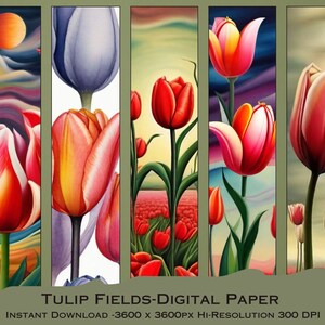 Papier numérique tulipe paysage de rêve - papier fleuri - papier cadeau - papier artisanal - papier tulipe - pièce unique en son genre - téléchargement graphique instantané - printemps
