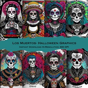 Los Muertos - Halloween Graphics - Dia De Los Muertos - Sugar Skulls - Style Calavera - Décoration des Fêtes