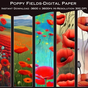 Poppy Fields Digital Paper - Flowered Craft Paper - Gift Paper- Craft Paper - Poppy Paper - One of A Kind - Instant Graphic Download