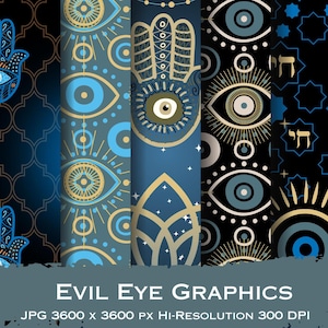 Blauw boze oog - ambachtelijk papier - direct downloaden - plakboekpapier - beschermingssymbool - Hamsa-symbool - Chai-symbool - Joodse kunst