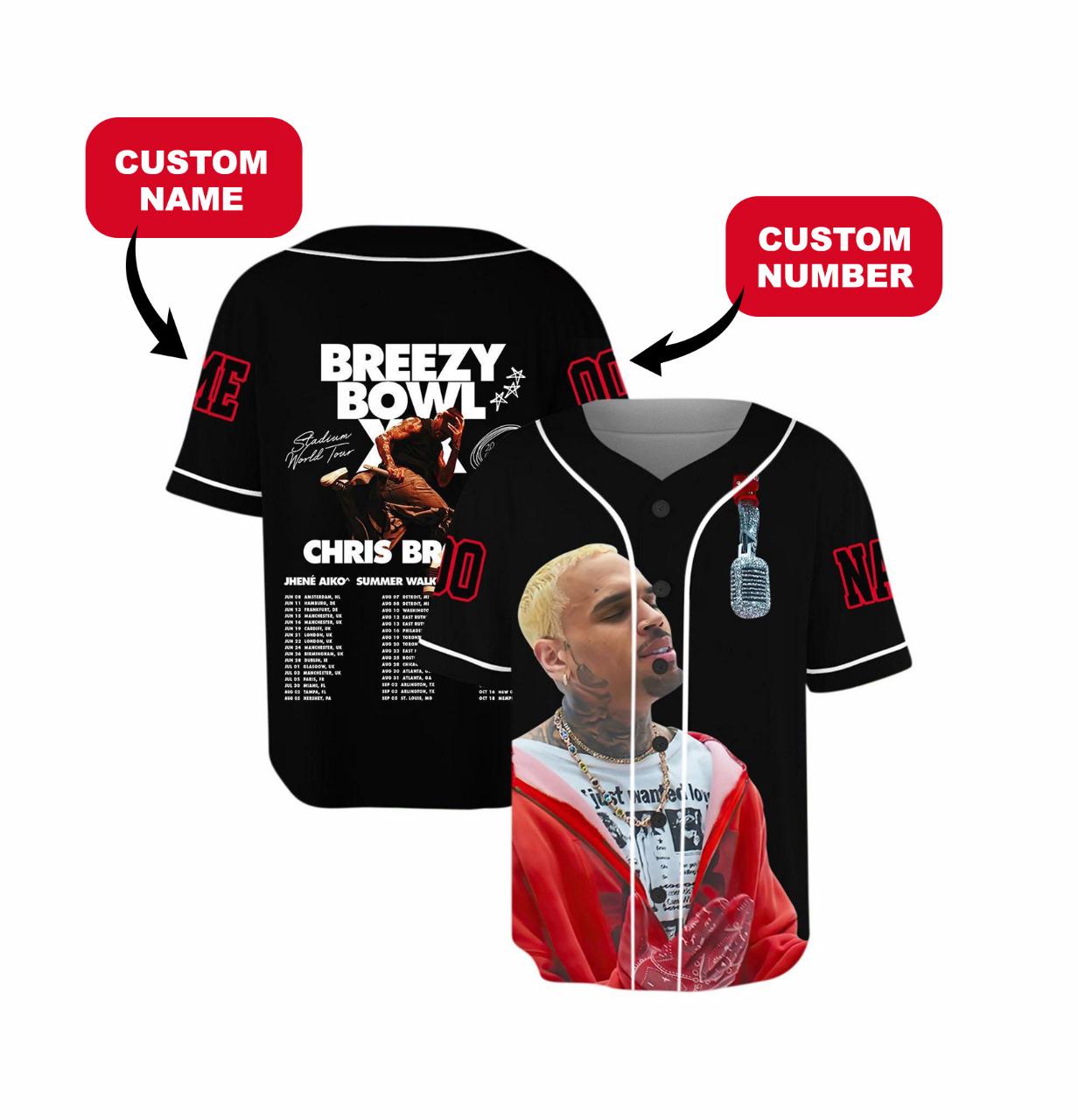 Personalized Breezy Bowl XX 2025 Baseball Jersey: Chris Brown Tour Shirt