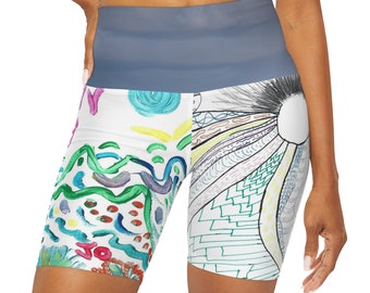 Yoga-Shorts mit hoher Taille (AOP)
