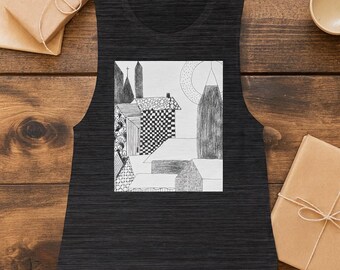 Abstract Line Art Tank Top | Modern Eco Sleeveless Shirt by ArtsibyJo | Minimalist Black Architecture Design | Sustainable Artwear Gift