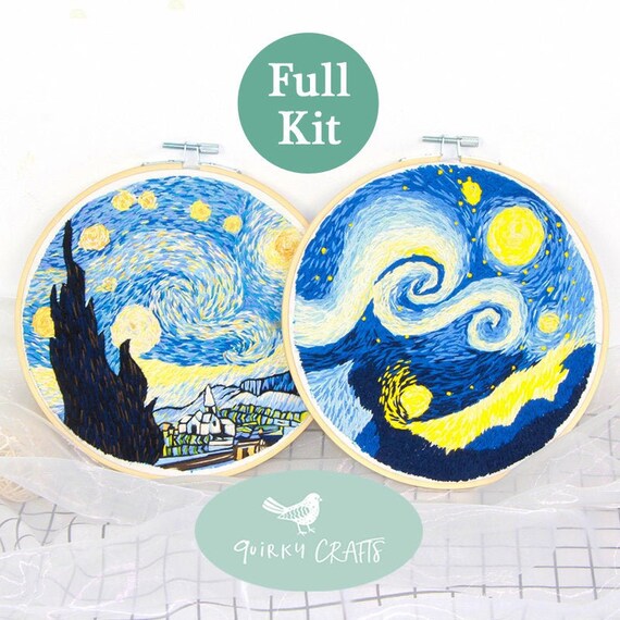 cross stitch hand embroidery kit the starry night by Vincent van Gogh classic painting gift for wife Art embroidery modern embroidery