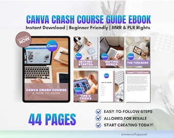 Canva Crash Course Ebook Przewodnik Minibook Gotowy samouczek Canva dla początkujących PDF Projektowanie graficzne Przewodnik krok po kroku z MRR i PLR