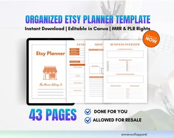 Najlepszy planer sprzedaży Etsy Business Tracker Cyfrowy planer produktów Edytowalny przewodnik sprzedaży Organizator sklepu Etsy Cyfrowa lista kontrolna Etsy