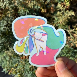 Colorful Artist Kitty Cat Waterproof Vinyl Sticker