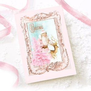 Etiqueta de presente de Natal rosa Papai Noel para impressão, Natal rosa, feriado, download digital