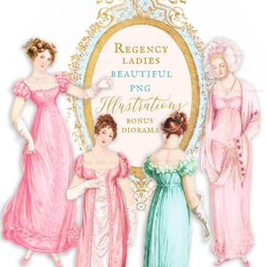 Jane Austen, Regency ladies, paper doll, digital download