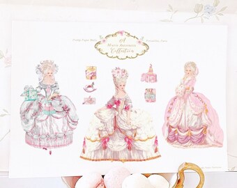 Marie Antoinette, Christmas paper doll 5"x7" postcard printable, digital download, Personal Use