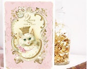 Cat card, Queen for a day, pink card, for Mothers day, birthday, friendship, blank inside