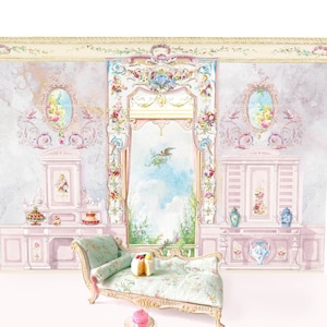 Dollhouse miniature room mural, backdrop, wallpaper, digital download