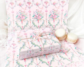 Romantic gift wrap, birds, roses, pastel pink, doll house wallpaper, Printable Download