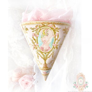 Marie Antoinette Paper Cone, ornament printable, Tussie Mussie, pink, holiday decor, digital download image 1