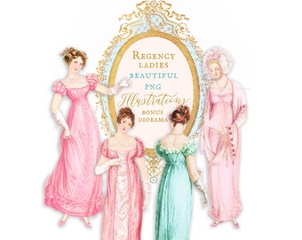 Jane Austen, Regency, ladies, clipart, PNG, paper doll, digital download