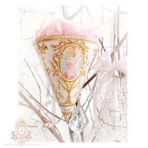 Marie Antoinette Paper Cone, ornament printable, Tussie Mussie, pink, holiday decor, digital download image 2