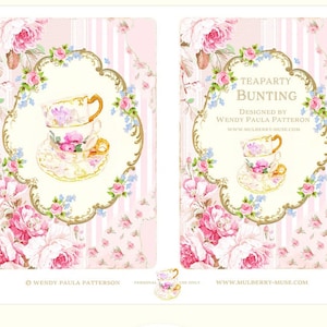 Tea Party banner, Party bunting, digital, TEA PARTY, wedding, event, party printable in pink and gold, 8.5x11