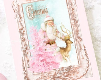 Vintage Pink Santa Gift Tags: Christmas Printable (Digital Download)