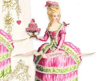 Marie Antoinette Valentine, tea party printable, paper doll, digital download