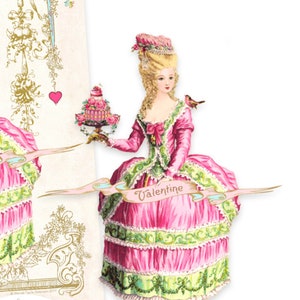 Marie Antoinette Valentine, tea party printable, paper doll, digital download