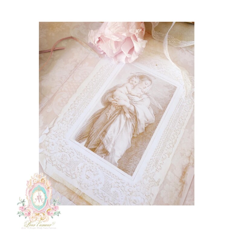 Pour L'amour, Madonna and child Printable Journal Papers, Angels, Cupid, heavenly digital download image 3