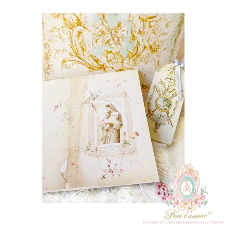 Pour L'amour, Madonna and child Printable Journal Papers, Angels, Cupid, heavenly digital download image 5