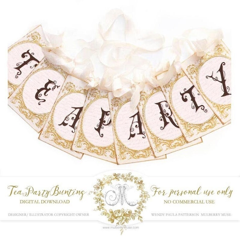 Tea party bunting, banner, digital download, party, event, printable, Personal use only image 3