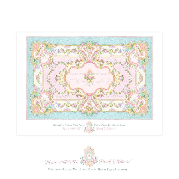 Dollhouse miniature shabby rose rug, mural, digital download
