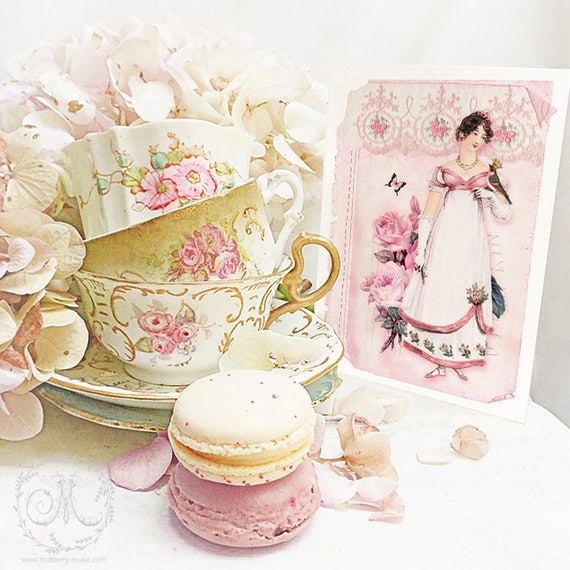 jane austen emma regency lady in pink birthday card etsy pink birthday cards