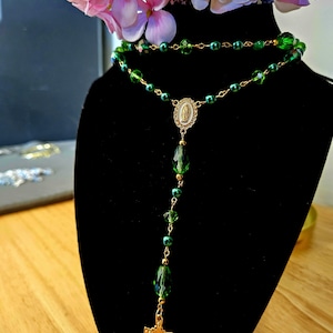 Custom Handmade Green Rosary – Glass, Natural Stone & Preciosa® Beads