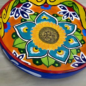 Hand Painted Colorful Mexican Flat Bottom Bowl