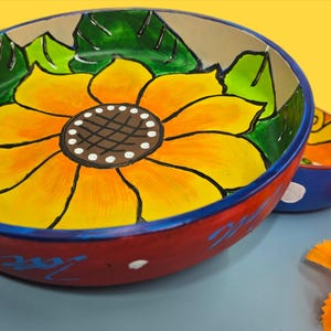 Hand Painted Sunflower Colorful Mexican Flat Bottom Bowl
