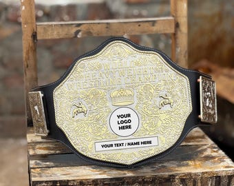 Handcrafted World Heavyweight Wrestling Champion Belt Replica, Vintage Gold Plate Leather Strap, Custom Name Plate, Gift for Fans