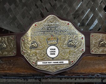 Handmade World Heavyweight Wrestling Championship Belt Replica – Premium Leather Strap, Gold Plated Plates, Custom Name Plate Gift for Fans