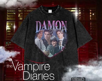 Damon Salvatore Shirt – Vintage Y2K Vampire Boyfriend Tee for TVD Fans, Oversized Goth Fan Gift