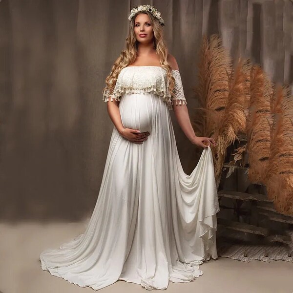 Boho Maternity Dresses Slash Neck Lace Tassels Pregnancy Photography Bohemian Long Dresses