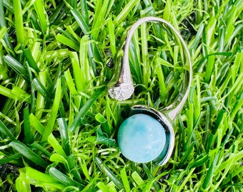 silver ring with larimar ball (sky)