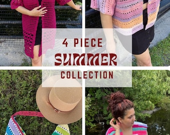 Summer Collection | 4 Digital PDF Patterns | 1 Bog vest, 1 Bog shirt, 1 Bog kimono, 1 rectangular bag