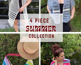 Summer Collection | 4 Digital PDF Patterns | 1 Bog vest, 1 Bog shirt, 1 Bog kimono, 1 rectangular bag
