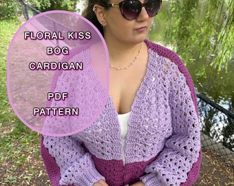 Crochet Floral Kiss Cardigan Pattern (S-5XL) (PDF Pattern)