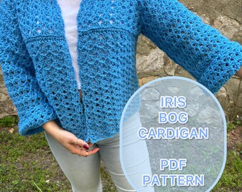Crochet Iris BOG Cardigan Pattern, Easy S-5XL (PDF Pattern)