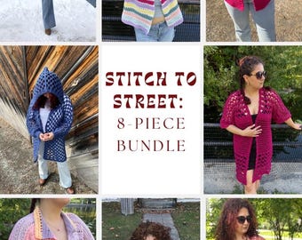 Stitch to Street: 8-piece Bundle | 8 Digital PDF Patterns | 6 Bog cardigans,1 bog shirt, 1 bog kimono