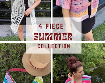 Summer Collection | 4 Digital PDF Patterns | 1 Bog vest, 1 Bog shirt, 1 Bog kimono, 1 rectangular bag