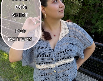 Marie BOG Shirt Crochet Pattern – Button-Up Top, XS-3XL (PDF Pattern)