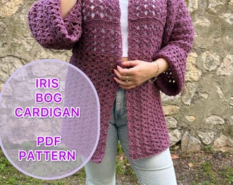 Crochet Iris BOG Cardigan Pattern, Easy S-5XL (PDF Pattern)